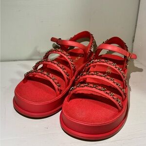 UNWORN CHANEL Vibrant Red Chain Sandals